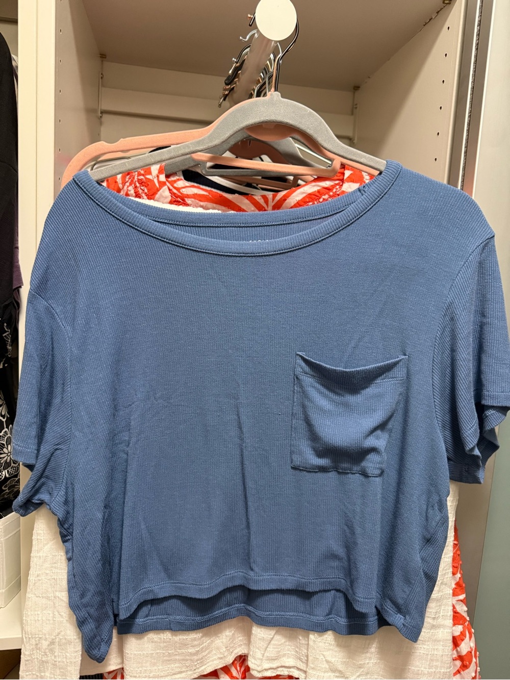 American Eagle Outfitters Blue Short-Sleeve Pocket Crop Top